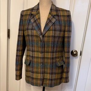 AU PETIT MATELOT BLAZER BLUE GREEN GOLD PLAID WOOL FRANCE POCKETS SIZE 42 L